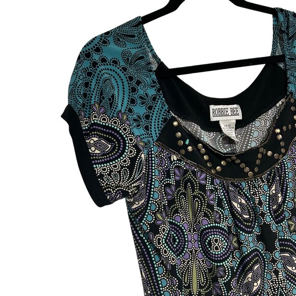 Robbie Bee Womens Paisley Scoop Neck Dress With Studded Accents Size 12 #D-6-2-0 - Picture 5 of 6